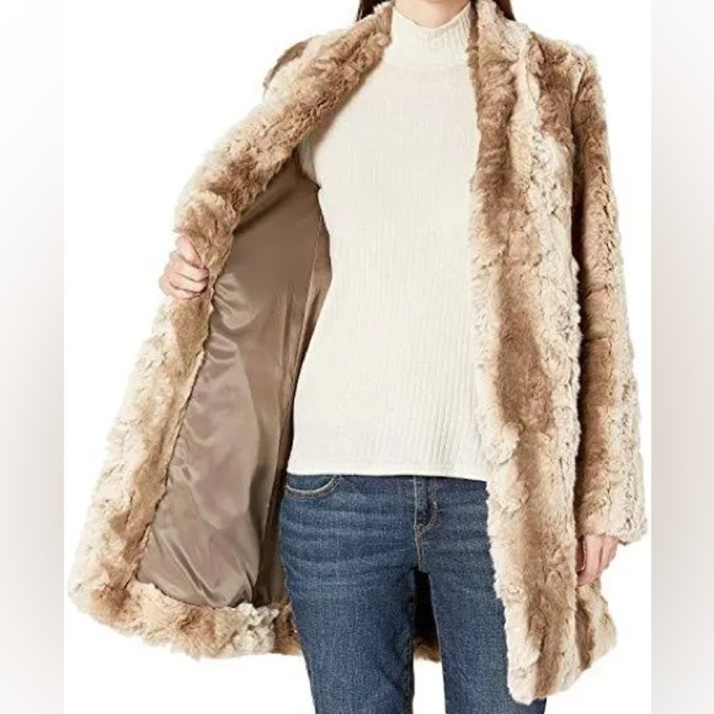 Baldwin Leonore Faux Fur Coat Women's Tan Faux Fur Coat Size Medium, - Picture 1 of 10